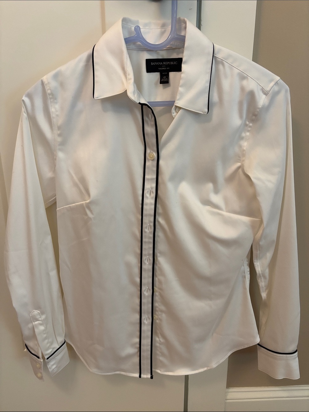 Banana Republic Factory White Button-Down Shirt with Black Piping